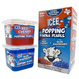 ICEE by BobaVida Blue Raspberry & Red Cherry Popping Boba Pearls Variety Pack | ICEE-Inspired Flavor | Popping Boba For Drink & Desserts | Includes Straws | Fruit Boba Pearls | 1 flavor each (2 Tubs)