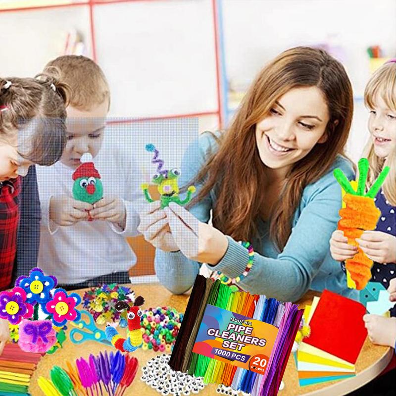 1000 Pcs Pipe Cleaners Assorted 20 Colors 12 Inch Chenille Stems Bulk for Kids Art DIY Crafts Projects Decorations Soft Flexible Random Color Premium Material