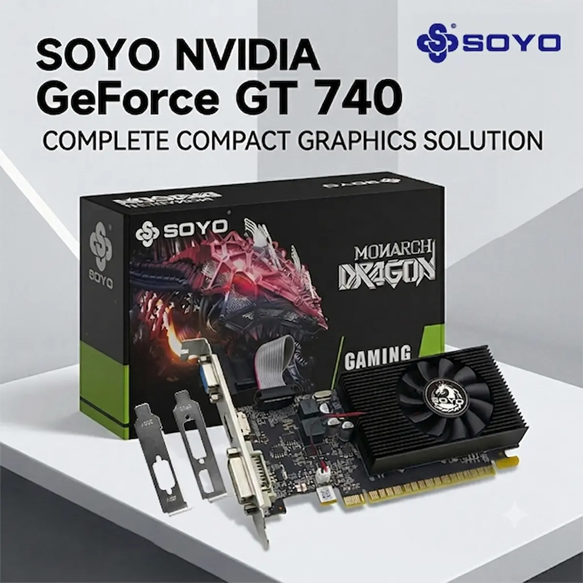 SOYO GeForce GT 740 4GB DDR3 Low Profile Graphics Card with Metal Heatsink, 128-Bit 384SP GPU, HDMI/VGA/DVI-D Triple Display Output, SFF Half-Height Video Card for Slim Desktops, Supports Windows 11/10/8/7, Office Upgrade Option