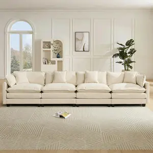 149.6” Modular Sectional Sofa Couch Oversized Convertible Couches 4 Seater Chenille Deep Seat Cloud Couch with Pillows for Living Room, Apartment, Office, Beige