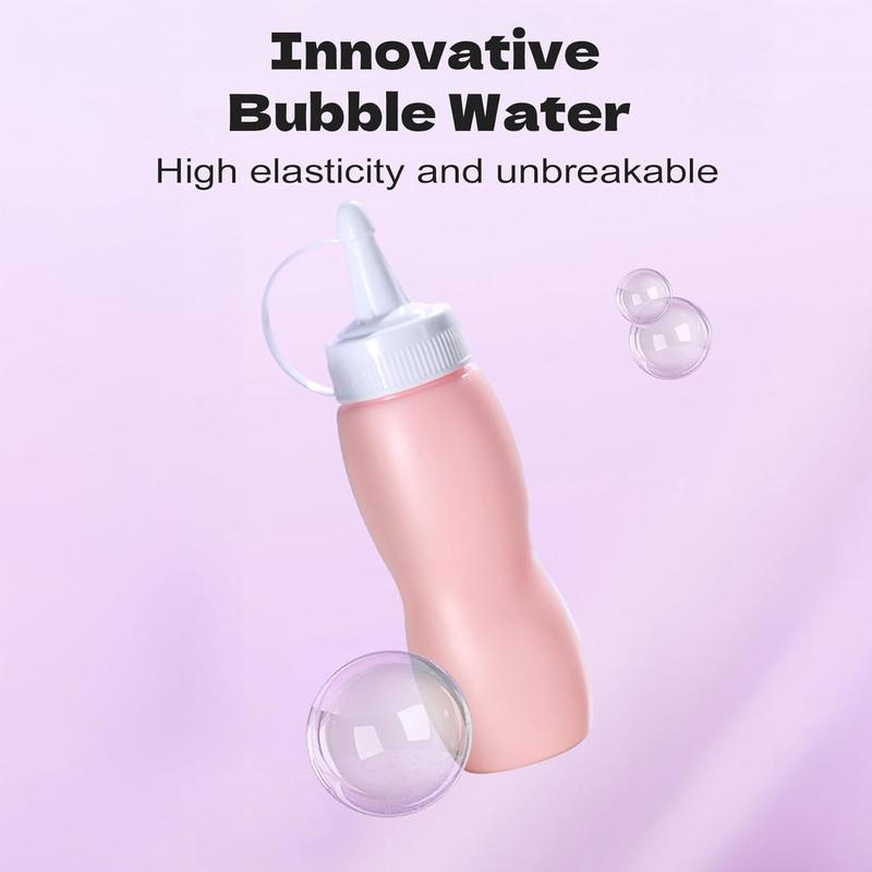 Elastic Smoke Bubble Machine for Kids - Rechargeable Magic Bubble Wand with Lights & Sound, Includes Gloves & Spill-Proof Cup, Safe Bubble Solution, Green & Pink