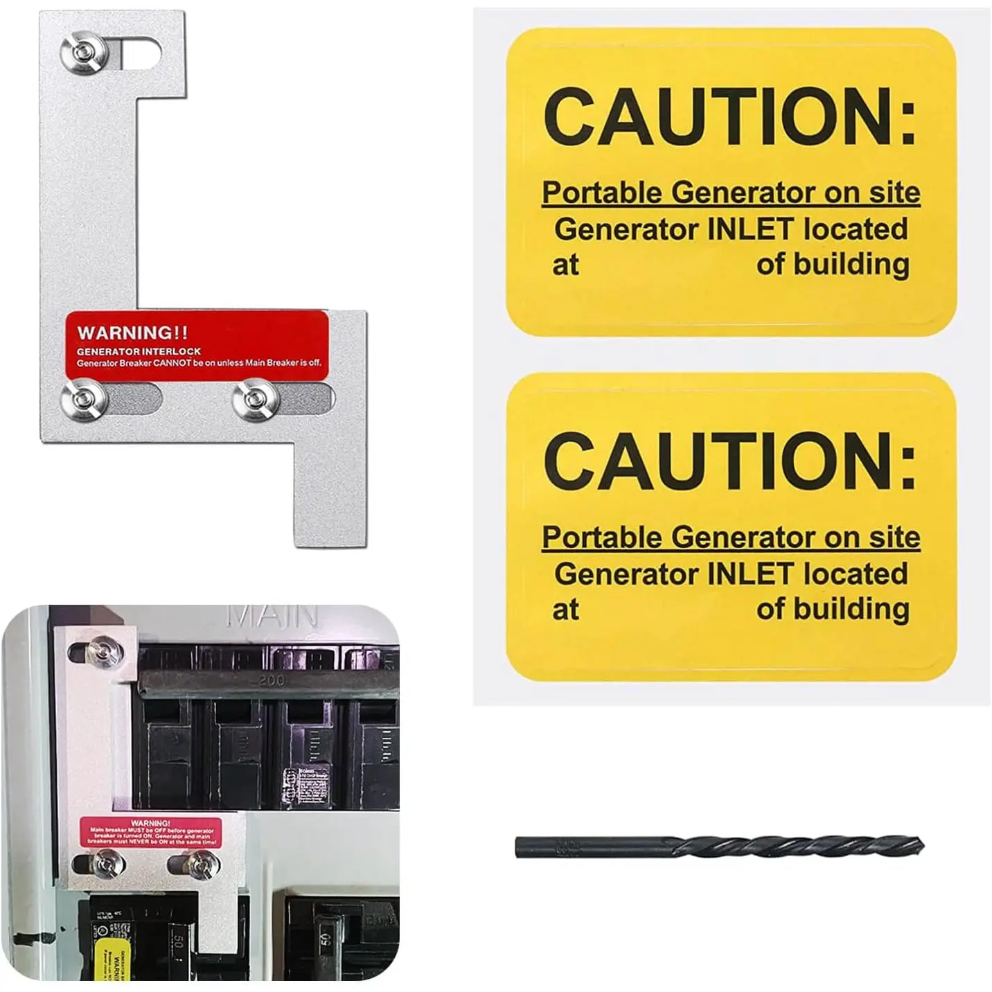 Generator Interlock Kit Compatible with ITE, Gould, , Siemens, and Thomas and Betts, 150 or 200 amp panels, 1 1/4 Inch Spacing between main and generator breaker