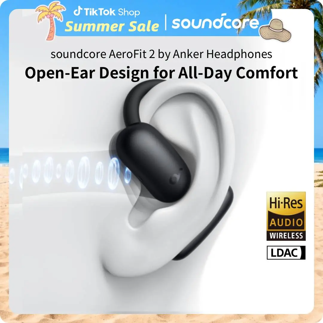 [Refurbished]soundcore AeroFit 2 by Anker, Open-Ear Headphones, 4 Adjustable Positions for Every Ear Size, 2× Richer Bass, Hi-Res, 42H Playtime, Clear Calls, IP55, Wireless Charging #tiktokshopsummersale,back to school,back to school haul