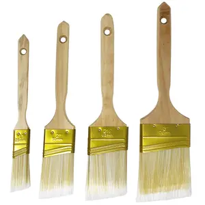 Paint Brushes Wood Handle Set of 4, Water base Angled Paint Brush Set for Walls, Decks, Doors, Furniture, Fence, House Touch-Ups