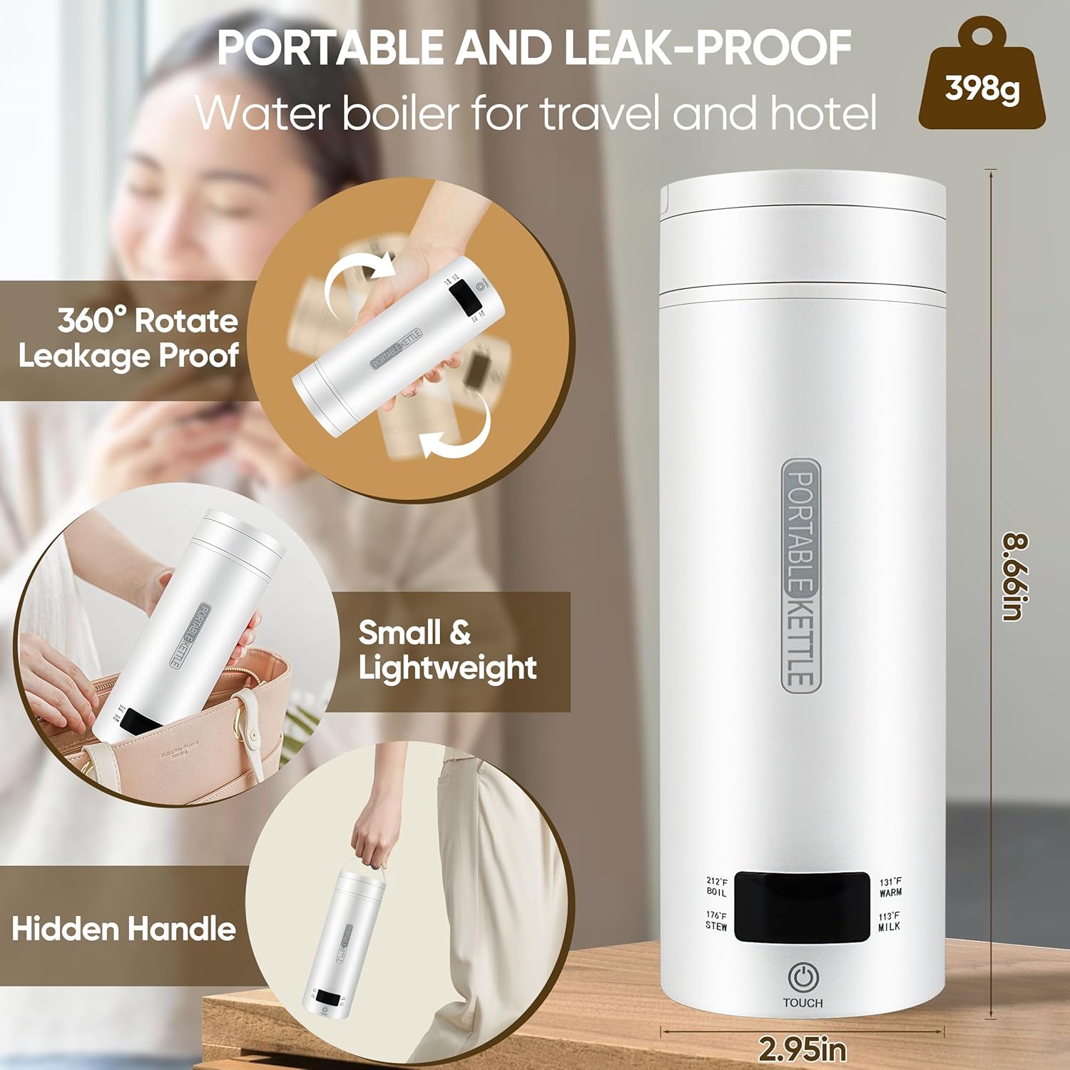 Portable Electric Kettle, Travel Electric Kettle, Water Heater with 4 Temperature Controls, Mini Tea Coffee Kettle, Thermostatic Kettle, Household Appliances for Home Kitchen