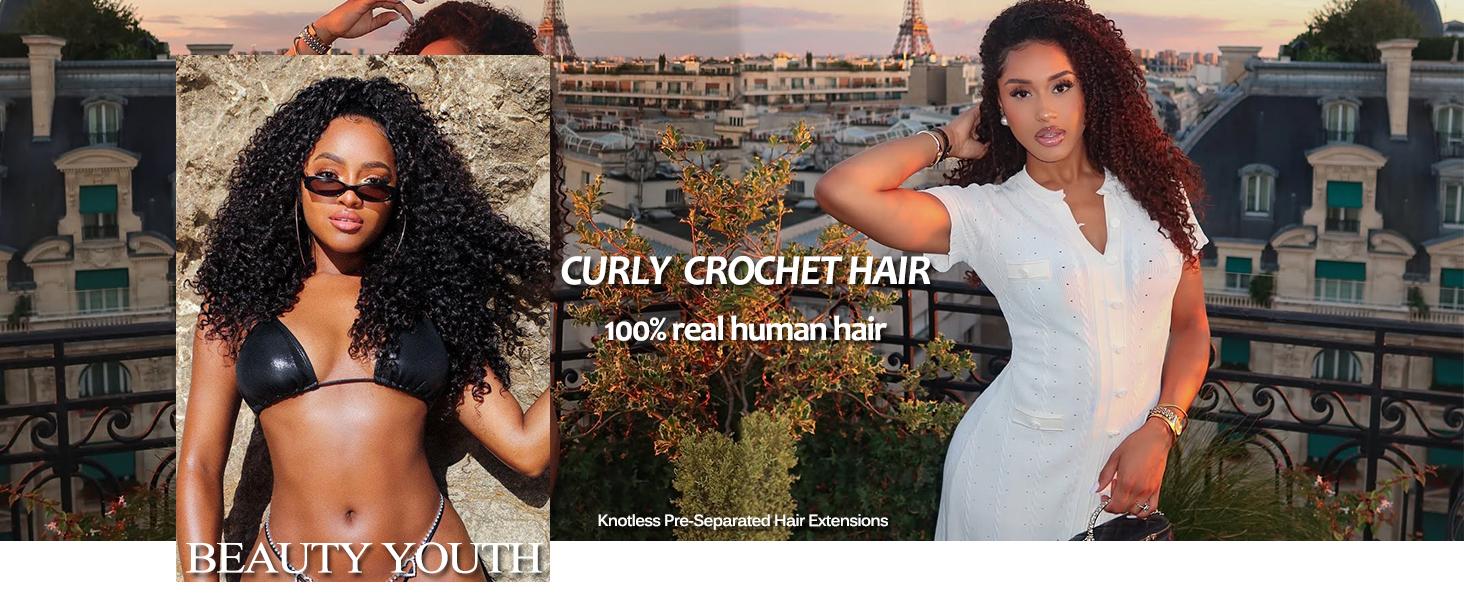 【20 Inch Only $59】VIPbeauty Curly Crochet Human Hair 60g Knotless Pre-Separated Feather Burmese Curly Human Crochet Hair 3C4A Lightweight Reusable Remy Hair Extensions for Women Natural Black Color