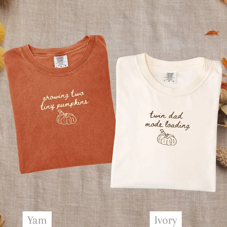 Comfort Colors Twins Fall Pregnancy Announcement TShirts Funny Expecting Couple Autumn Matching Crewneck Tshirt