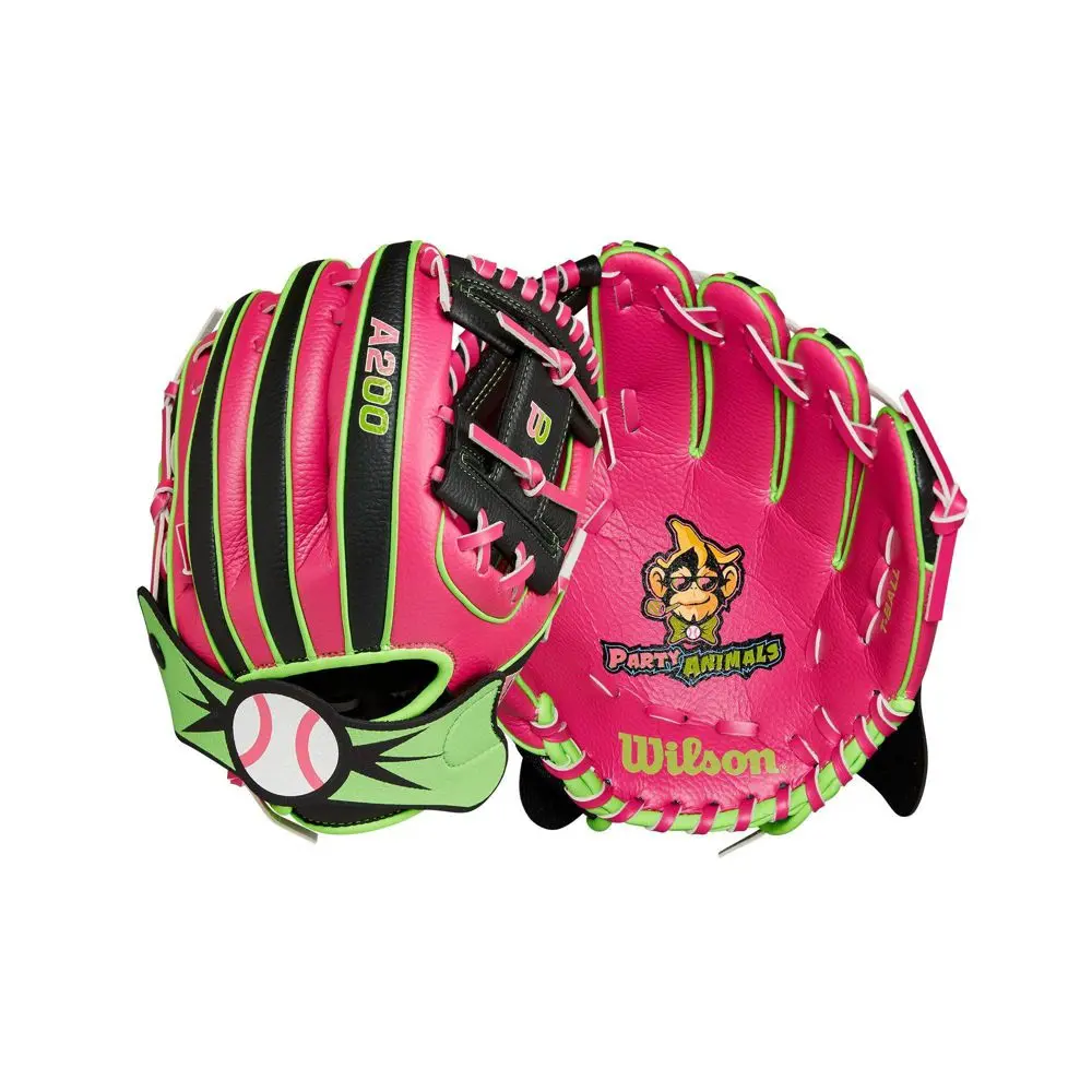 Wilson A200 Ez T-Ball Glove - 10 in, Youth Little Ballers, Party Animals Art, T-Ball Play, Immediate Game-Day Readiness