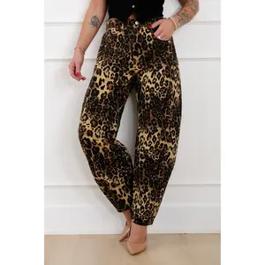 Plus/ Reg Brown Leopard Print Barrel Jeans
