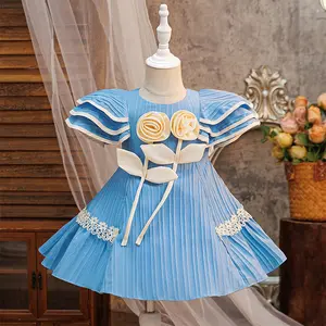 6M-3Y Blue 3118 Anniversary Baby Girls Clothes Infant Birthday Cocktail Dress Toddler Pageant Newborn 3D Floral Ball Gown Princess Baptism Frock