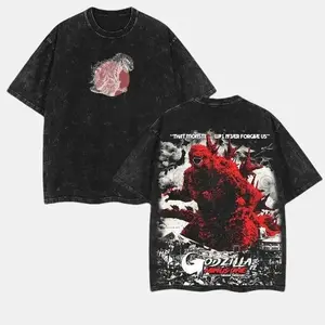 Godzilla Minus One Vintage Washed Graphic Tee, Retro Kaiju Monster Destroyer Shirt, Oversized Japanese Movie Streetwear T-Shirt, Giant Monster Cotton Graphic Tee for Men Women
