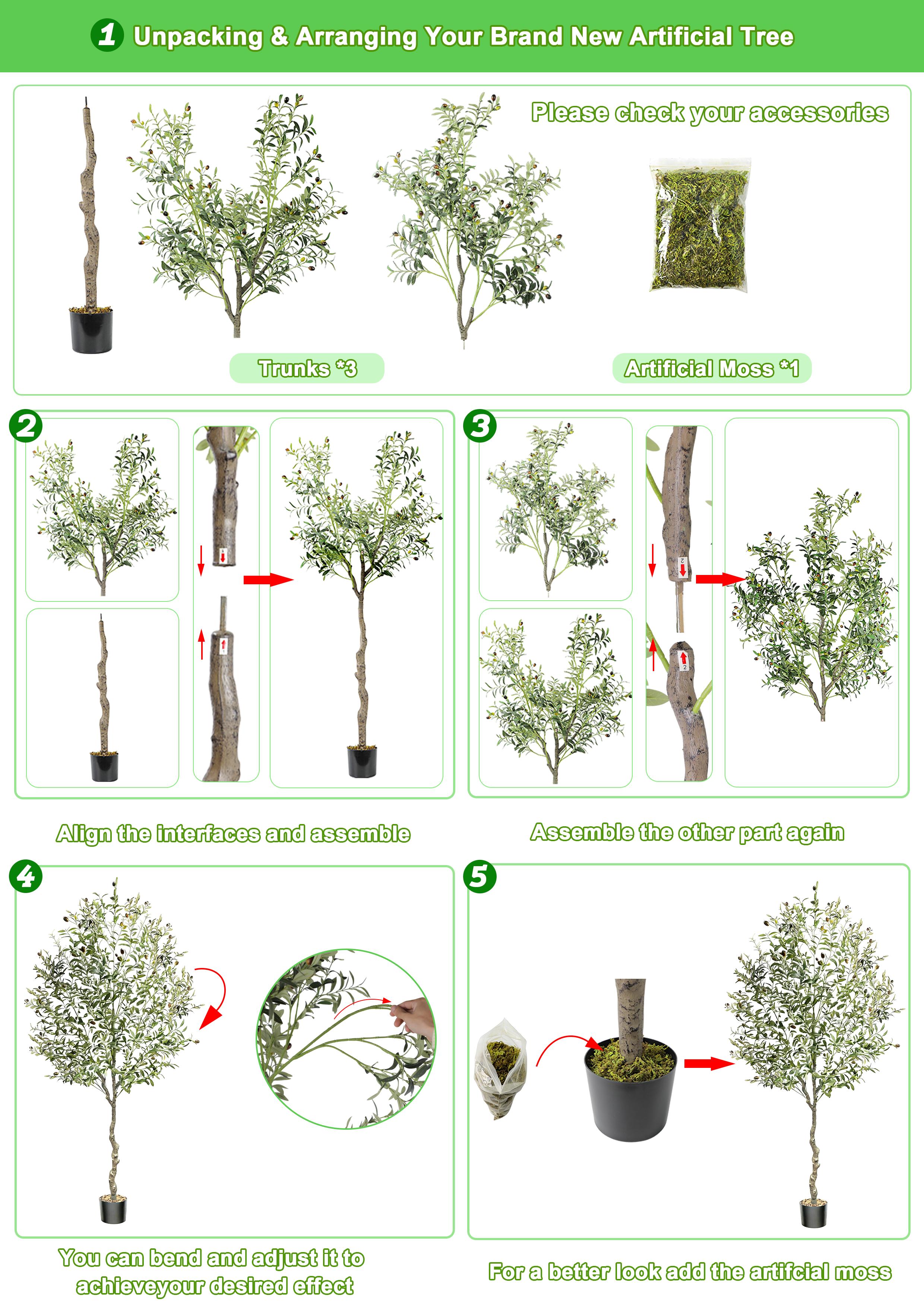 Artificial Olive Tree 7Ft/6Ft/5Ft Tall Faux Silk Plant for Home Office Decor Indoor Fake Potted Tree with Natural Wood Trunk and Lifelike Fruits Decorative Ornaments Wooden