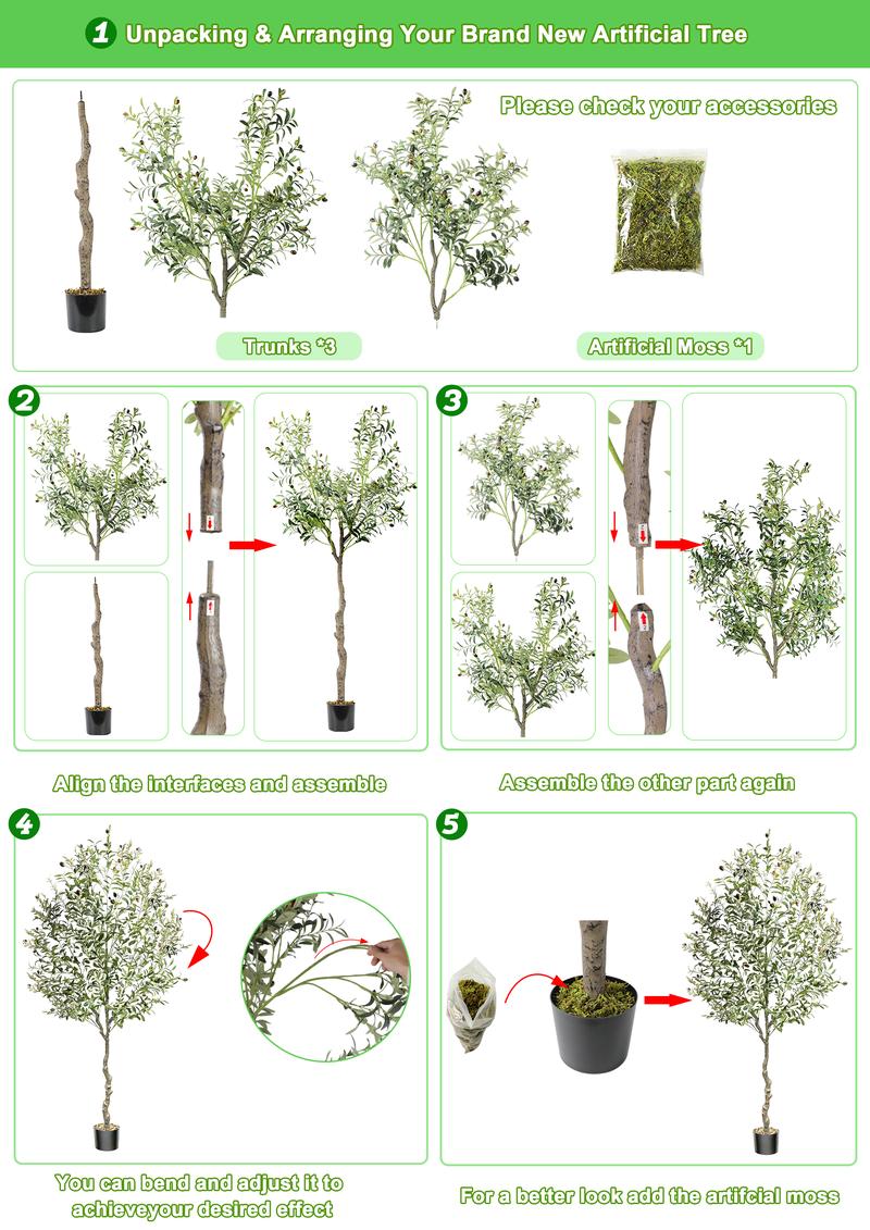 Artificial Olive Tree 7Ft/6Ft/5Ft Tall Faux Silk Plant for Home Office Decor Indoor Fake Potted Tree with Natural Wood Trunk and Lifelike Fruits Decorative Ornaments Wooden