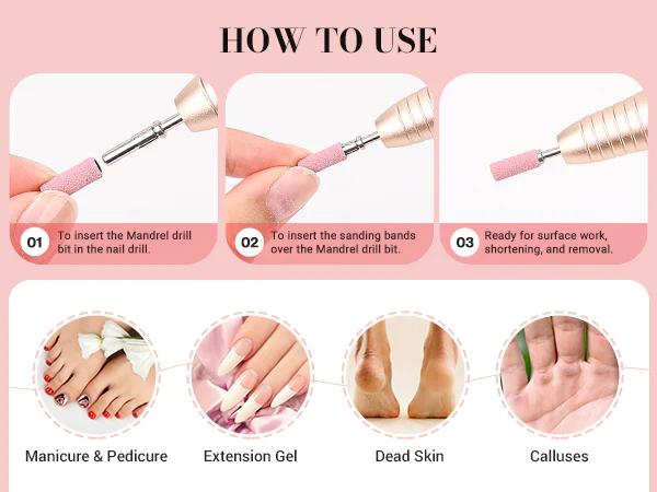 MelodySusie 50 Pcs Nail Drill Bits Small Sanding Bands with 3.1mm Mandrel Bit, 120 Medium Grit Nail File for Acrylic Nails Gel Nail Care