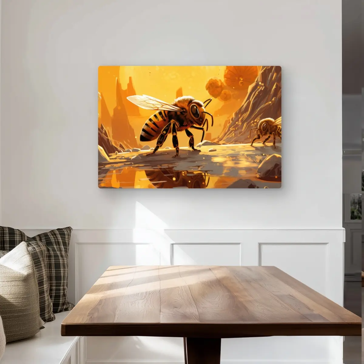 MWW C1MP2436LCEKRV 24x36 in. Light Aluminium Artistic Bee World Nature Metal Print Wall Art, Beige Home Supplies for Elegant Home Decor, Ideal Gift