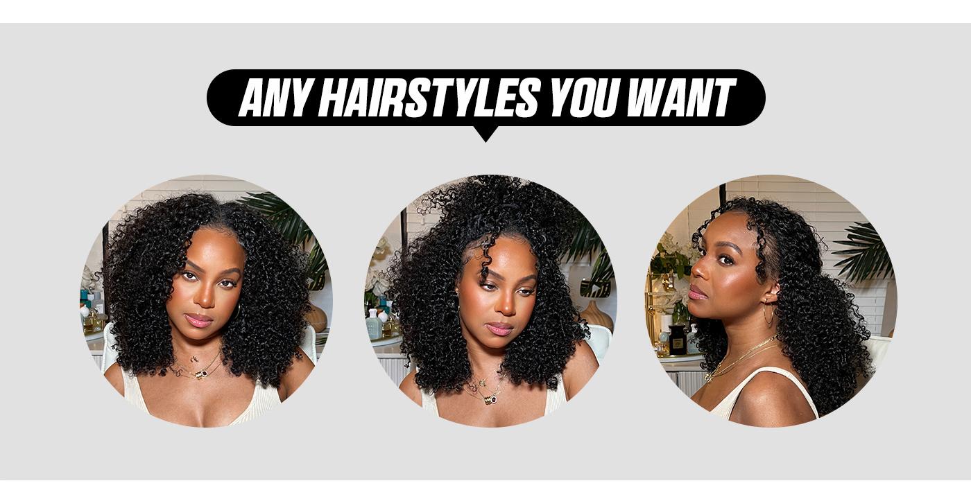 [Limited Deal] OQ HAIR Kinky Straight Hair V Part Wig With Drawstring No Leave Out Thin Part Human Hair Glueless Wigs Beginner Friendly
