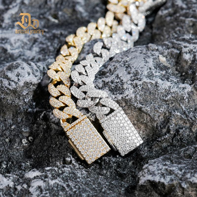 Delzzad (MSG.01) 14K Gold-Plated Hip Hop Bling Cuban Bracelet Necklace Chain VVS Synthetic Moissanite S925 Unisex Sparkle Cuban Chain Perfect for Any Occasion & Everyday Wear Birthday Anniversary Christmas Gifts