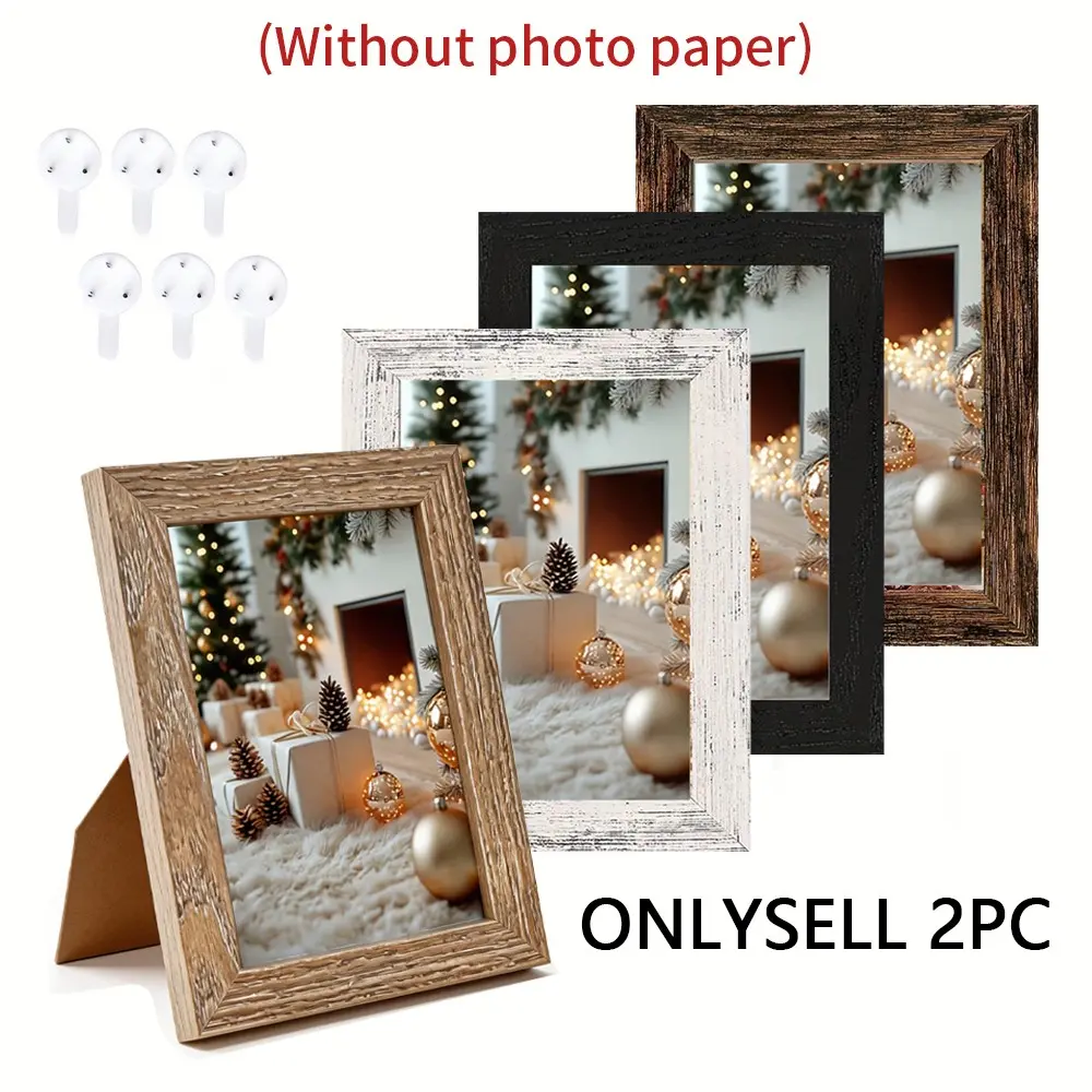 American Vintage Wooden Photo Frame, 6x7 Inch, Vintage Picture Frames, Wood Pattern, Wall & Desktop Mount, Horizontal & Vertical, Christmas Decor, Photo Frames For Wall