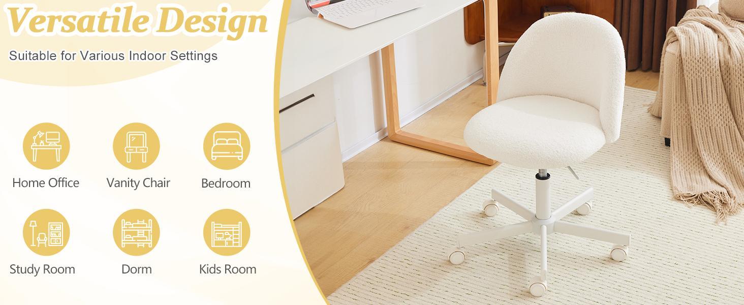 VINGLI Candy Chair Armless Cute Desk Chair,Comfy Small Office Chair with Wheels,Vanity Chair with Lumbar Support,Teddy Adjustable Rolling Swivel Computer Task Chair for Home Office,Bedroom VINGLI Candy Chair Armless Cute Desk Chair,Comfy Small Office Chair with Wheels,Vanity Chair with Lumbar Support,Teddy Adjustable Rolling Swivel Computer Task Chair for Home Office,Bedroom