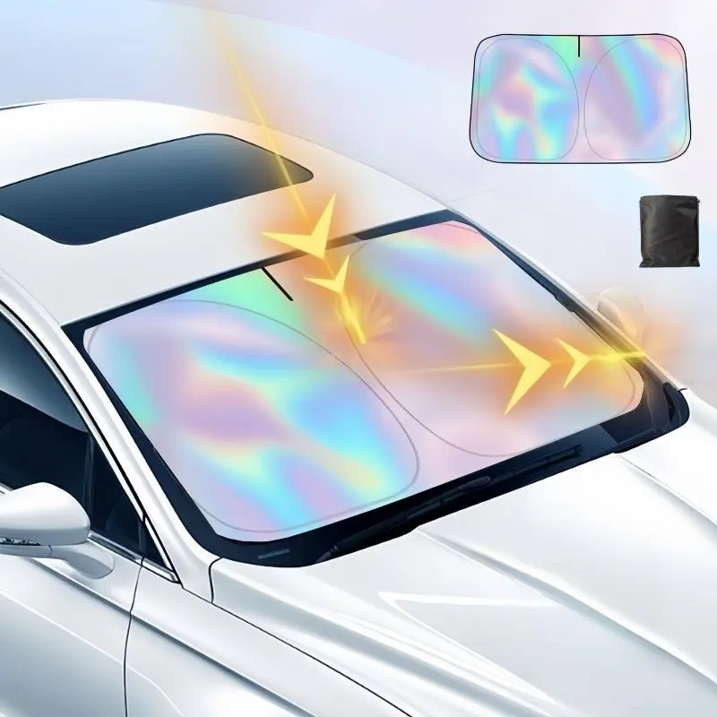 Foldable windshield sunshade, 57 inches x 31.5 inches, reflective car window cover, for heat insulation protection of the front window, suitable for car windshields