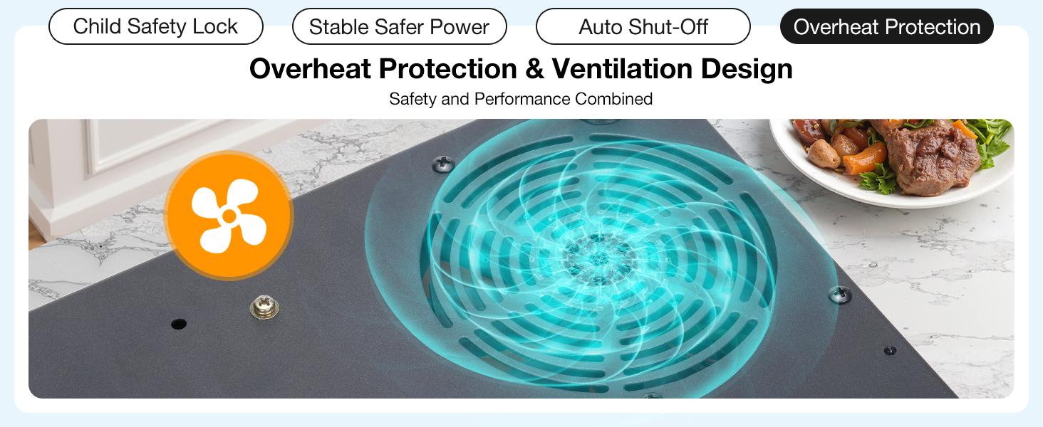 Electric Stove Top 2 Burner, 12inch Electric Cooktop, Built-in Ceramic Cooktop with 9 Power Levels/Timer/Child Safety Lock/Touch Control/Overheat Protection, 220-240V, Hard Wire, No Plug