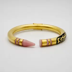 Customizable Crayon Bracelet in 18K Gold Filled with Pink Coral and Pink Moissanites