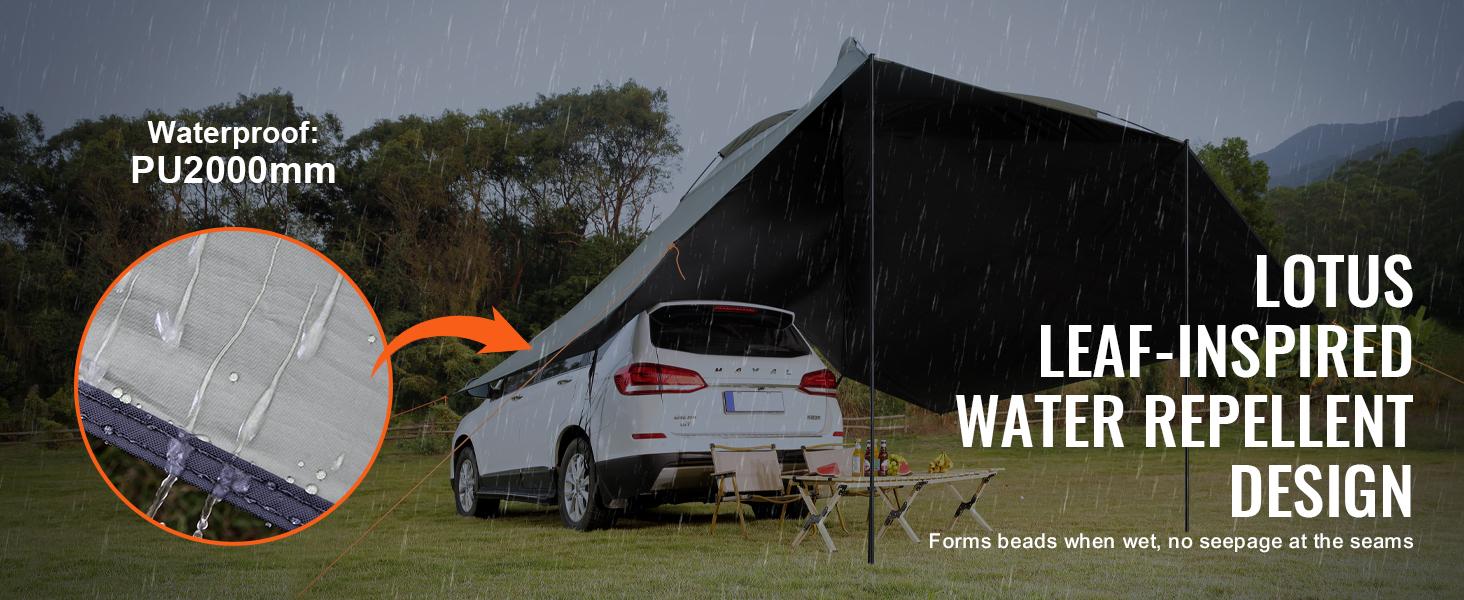 VEVOR Vehicle Awning, TikTokShopBlackFriday, Large 10' x 7' Shade Coverage Car Side Awning, PU2000mm UV50+ Car Awning with Extended Side Canopies and Portable Storage Bag, Suitable for Truck, SUV, Van, Campers