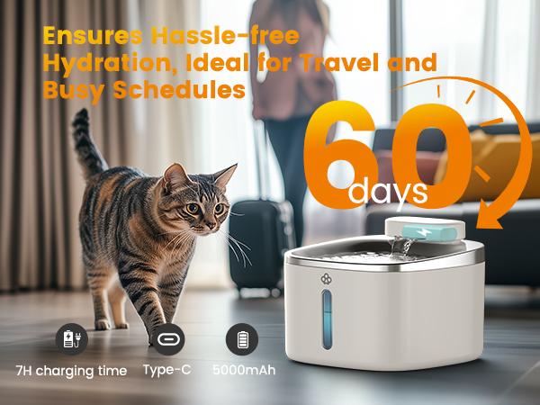 oneisall Wireless & Stainless Steel Cat Water Fountain, 3.5L/118oz Automatic Cat Water Fountain,304 Stainless Steel,Cordless & Rechargeable with Motion Sensor and Low Noise
