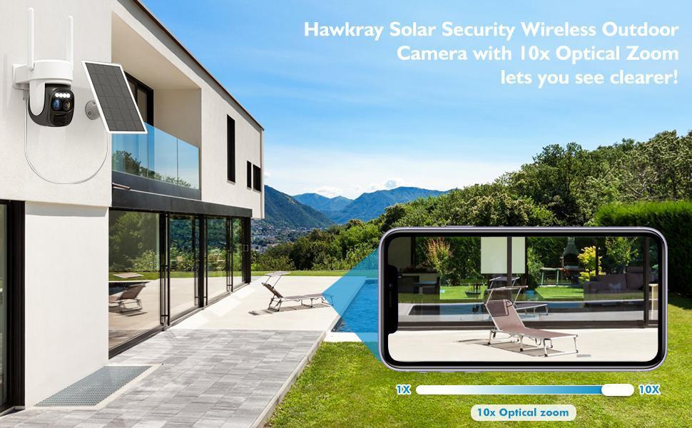 Hawkray Outdoor Camera Dual-Lens 2K Resolution 360° Pan Tilt Control Two-Way Audio with Spotlight Siren PIR Motion Detection Card Remote Safety Connection Black Waterproof Full HD AI Motion Detection Humanoid Tracking Function IP66 Waterproof - Sd