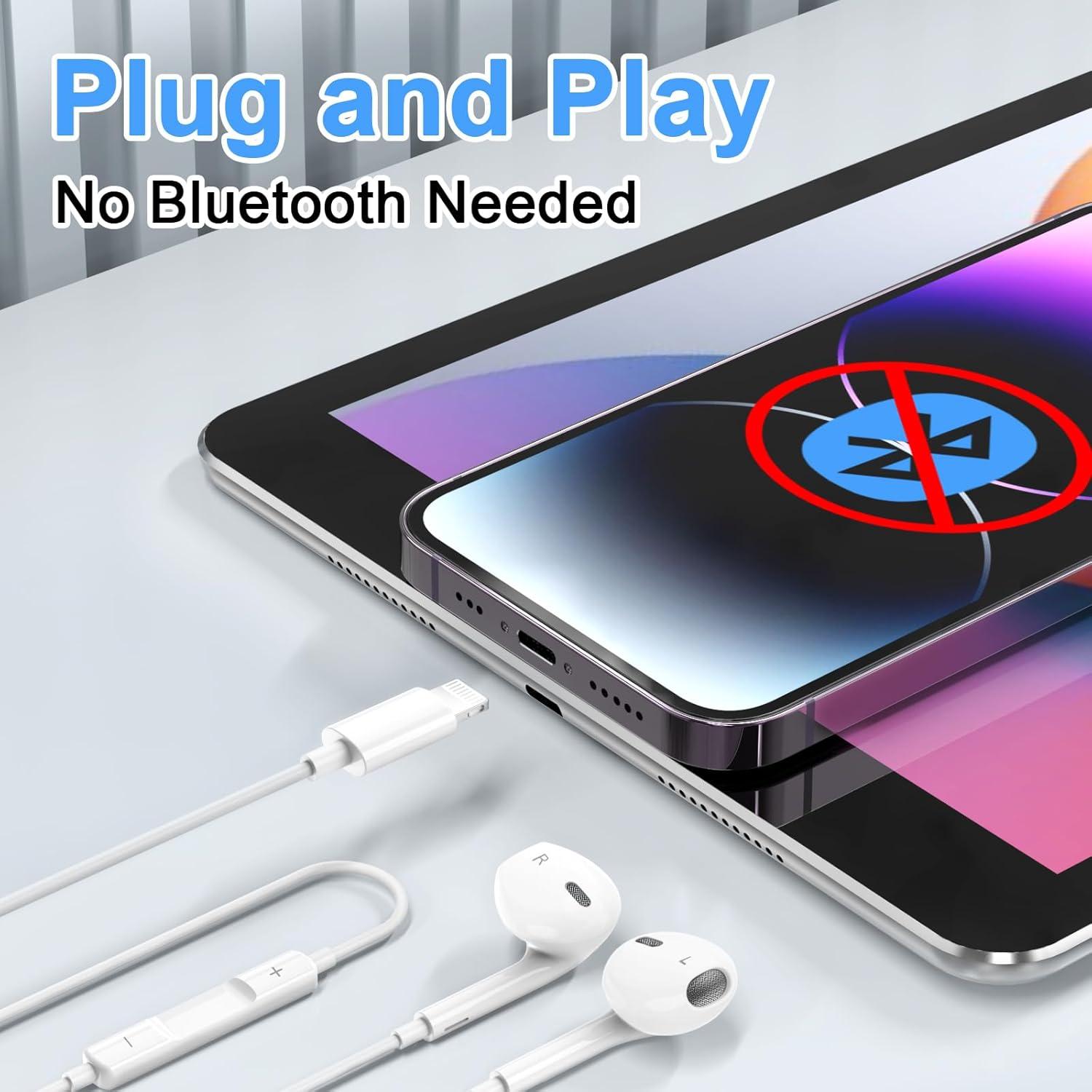【Plug & Play】 Headphones for iPhone,【No Bluetooth】 Wired Earbuds Earphones with Built-in Microphone Support Volume Control, Compatible with iPhone 14/13/12/11 Pro Max/Xs Max/XR/X/7/8 Plus