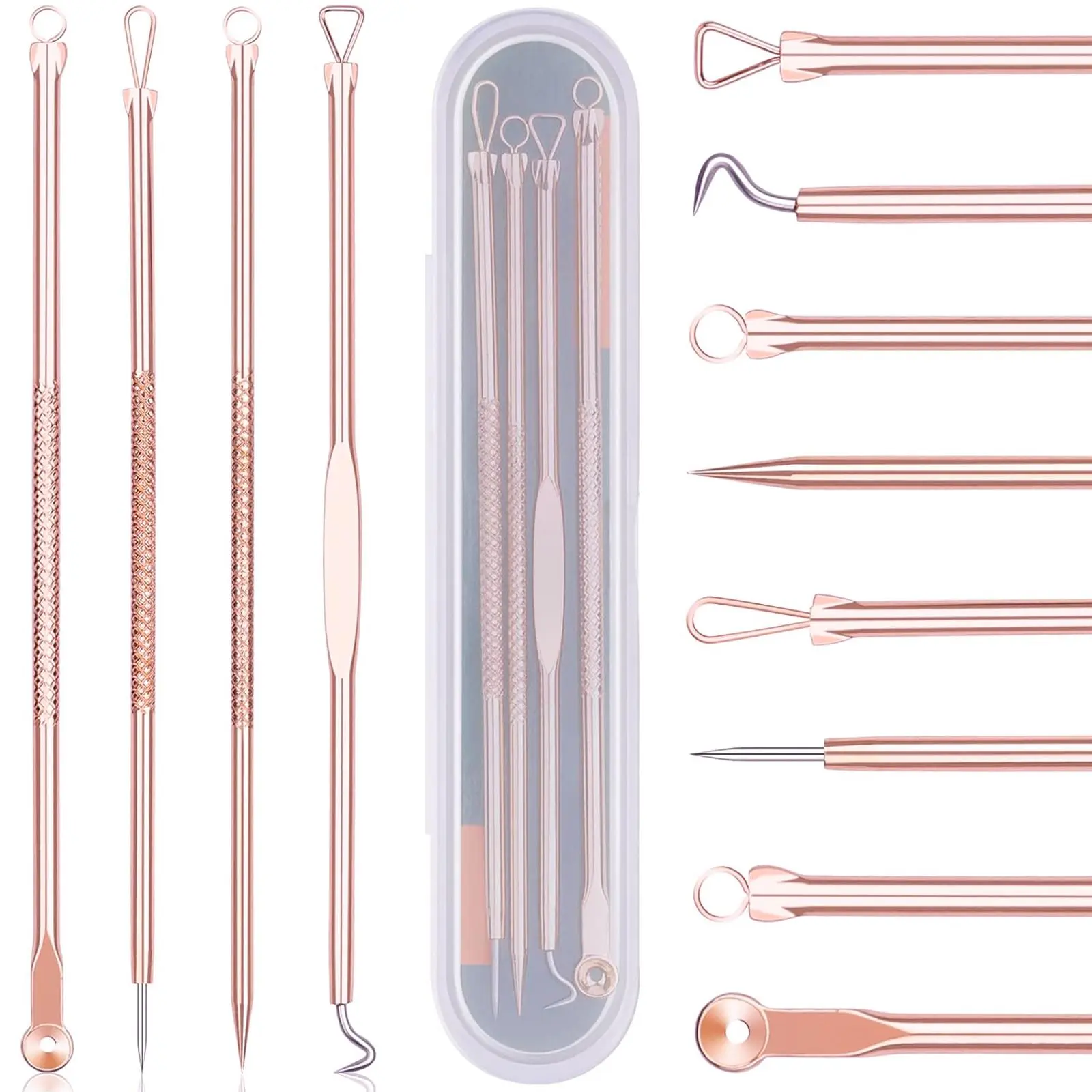 4-Piece Professional Facial Blackhead Remover Kit with Mini Storage Case – Medical-Grade Stainless Steel Tools to Combat Blackheads, Acne, and Clogged Pores for Clear, Smooth Skin.