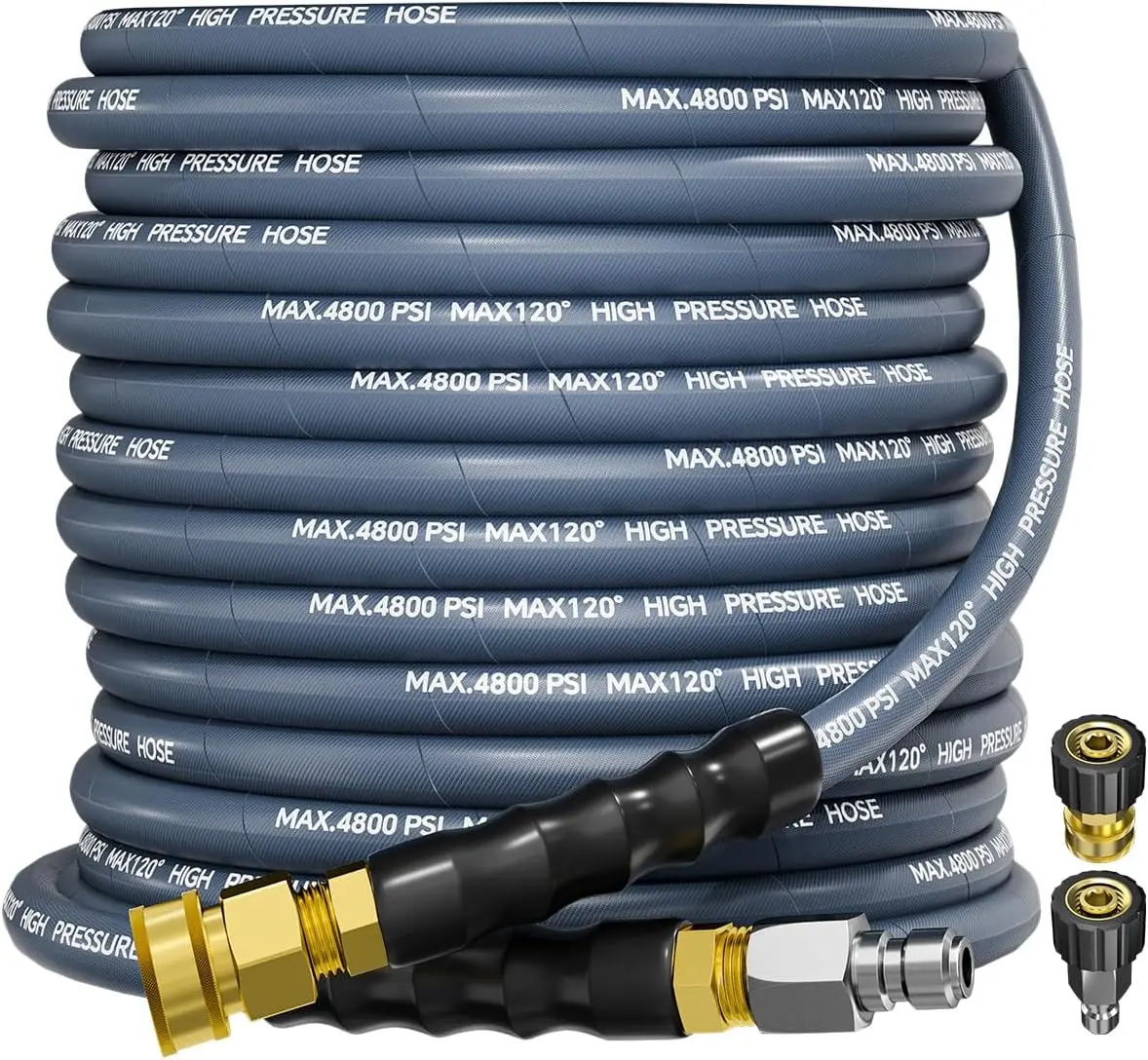 High Quality 4800PSI Power Washer Hose - 3/8"-50FT Kink-Resistant Steel Wire Braided High Pressure Hose, Swivel Quick Connect, Cold/Hot Water Compatible (Max 248°F), Flexible Durable, High Pressure Hoses