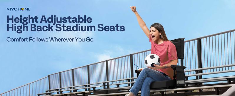 VIVOHOME Stadium Seats with Back Support and Cushion, Portable Bleacher Chairs with Cup Holder and Shoulder Strap Sturdy Outdoor Bench
