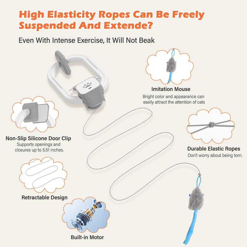 HAPPYCODE Electric Cat Teaser Wand Interactive Pet Toy Rechargeable Door Clip Design Dual Modes—360° Rotation & Random Jumping Stimulates Physical & Mental Energy Cat Toys, Cat Supplies, Bird & Cat Supplies, Cat Toys