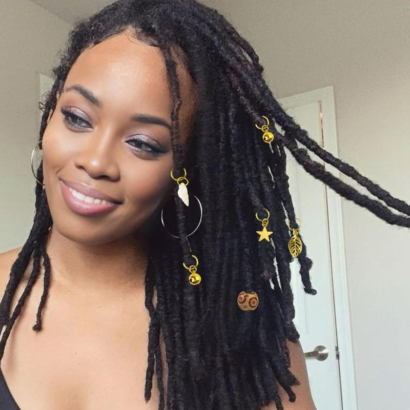 241 PCS Hair Jewelry for Braids, Locs Metal Gold and Silver Clips Shells Imitation Wood Beads, Adjustable Cuffs Braiding Hair Rings Decoration, Dreadlock Beads for Girls Decorative