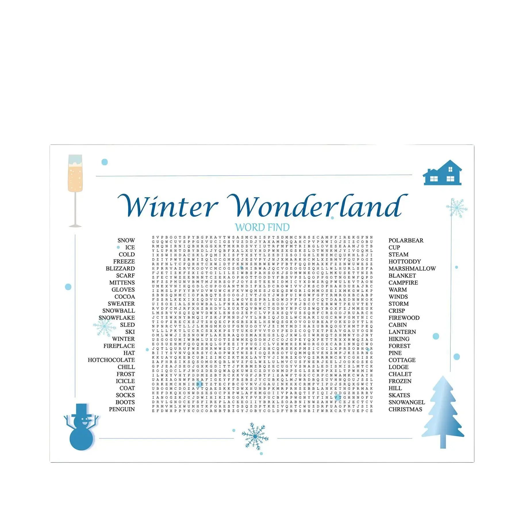 Christmas Word Search Poster 24x8 in – Winter Wonderland Holiday Party Game, Fun Family Activity for Kids, Adults & Classroom, Seasonal Puzzle