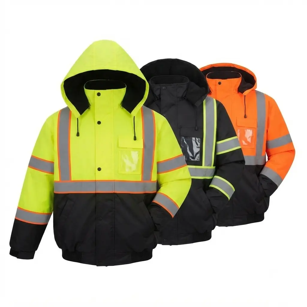 Leakproof Waterproof Men's Winter Bomber Jacket - Hooded Fleece-Lined Safety Coat with High-Visibility Reflective Tape for Work, Outdoor Activities, Leakproof Waterproof Men's Fleece Jackets