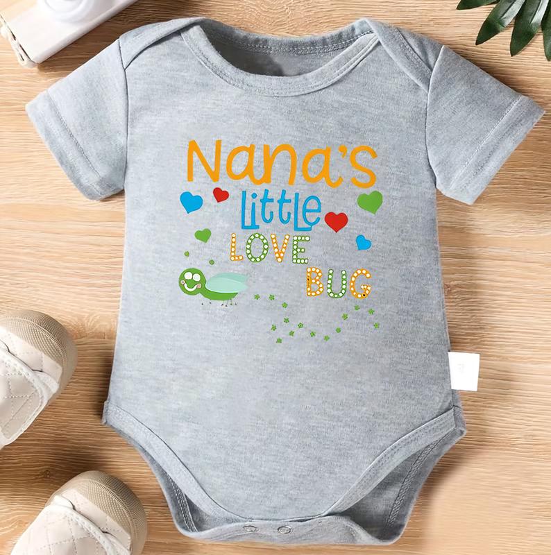 1pc Baby Crawling Suit - Heather Gray Onesie with "Nana's Little Love Bug" Print - Soft Cotton Outfit for Newborns & Toddlers 0-3 Years - Perfect Family Gift - Machine Washable Infant Wear