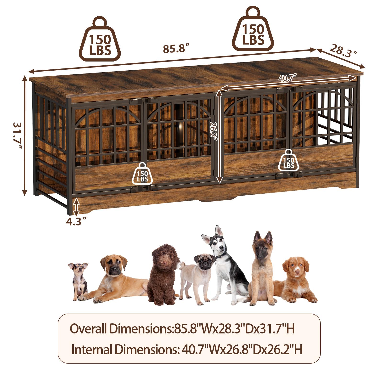 【SpringGlowUp】COZPAW 78" Dog Crate Furniture for 2 Dogs,Extra Large Breed Double Chew-Resistant Indoor Pet House,Heavy Duty Wooden XXL Large Kennel, Furniture Style XL Dog Cage, Max 300lbs Capacity (Grey)
