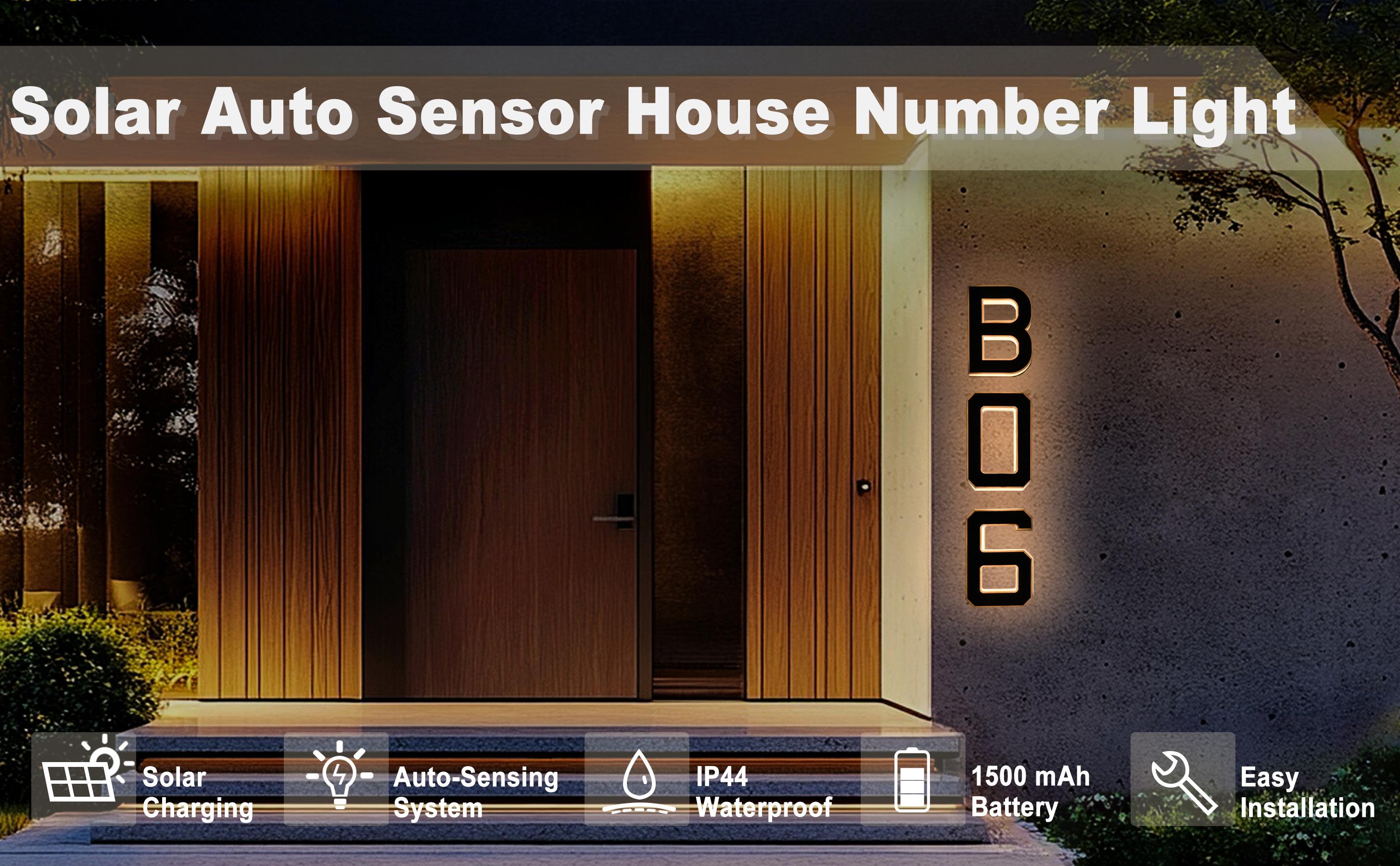 Solar Lighted House Numbers 9 Inch or 5 inch Waterproof LED Address Signs for Outside Modern House Numbers with Large Personalization Options,Decorate your door number, DIY personalisation.Modern Farmhouse Illuminated Sign Light Two Size Options