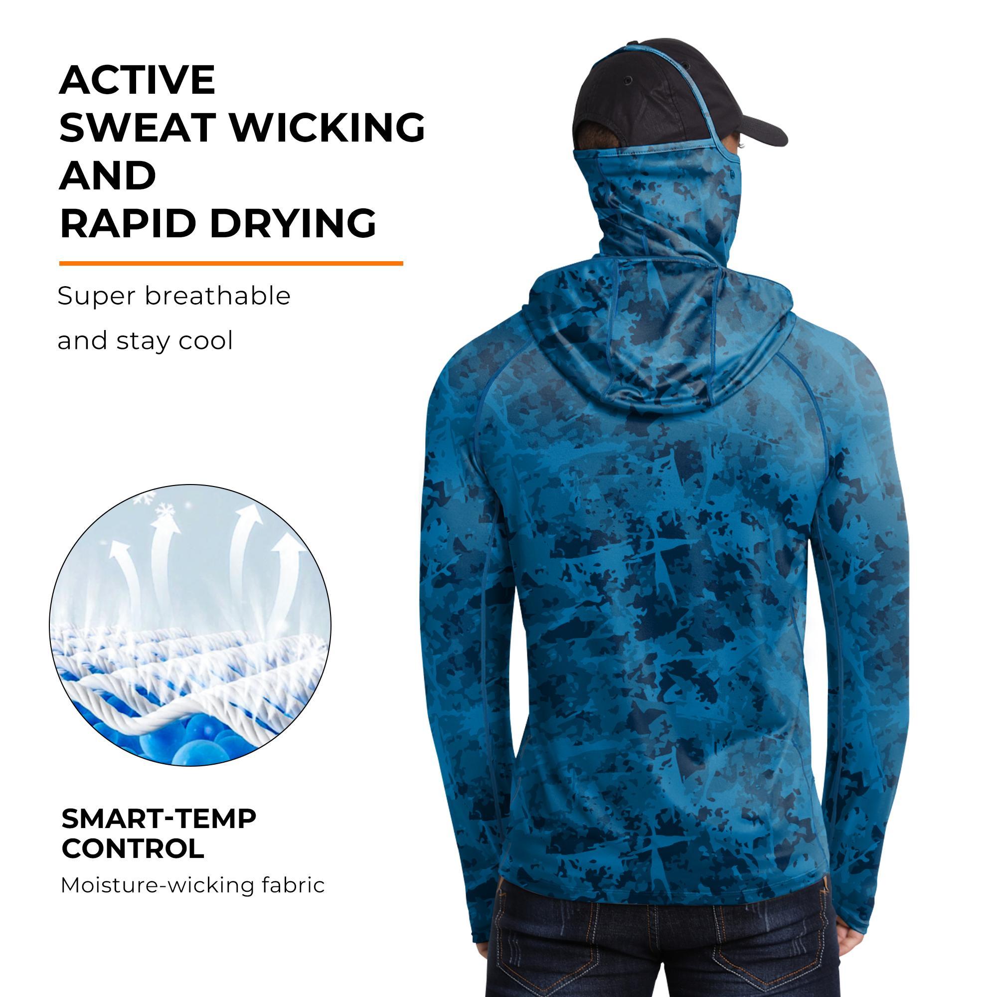 RODEEL R10 RIIIPO Sun Hoodie Shirts w/ UV Detection Mask Neck Gaiter Thumbhole Men UPF 100+ Sun Protection Long Sleeve Lightweight Quick Dry Moisture Wicking Breathable Cooling Activewear for Outdoor Sport Fishing Construction, Holiday Gift