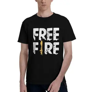 1pc Unisex Cotton Crew Neck T-Shirt with "FREE FIRE" Print - Casual All-Season Short Sleeve Top with Slight Stretch, Knit Fabric, Regular Fit for Adults digital men cadena  de  mr  stiven reggae  tie  dye dark romance  Retro  Vintage Metalcore Graphic
