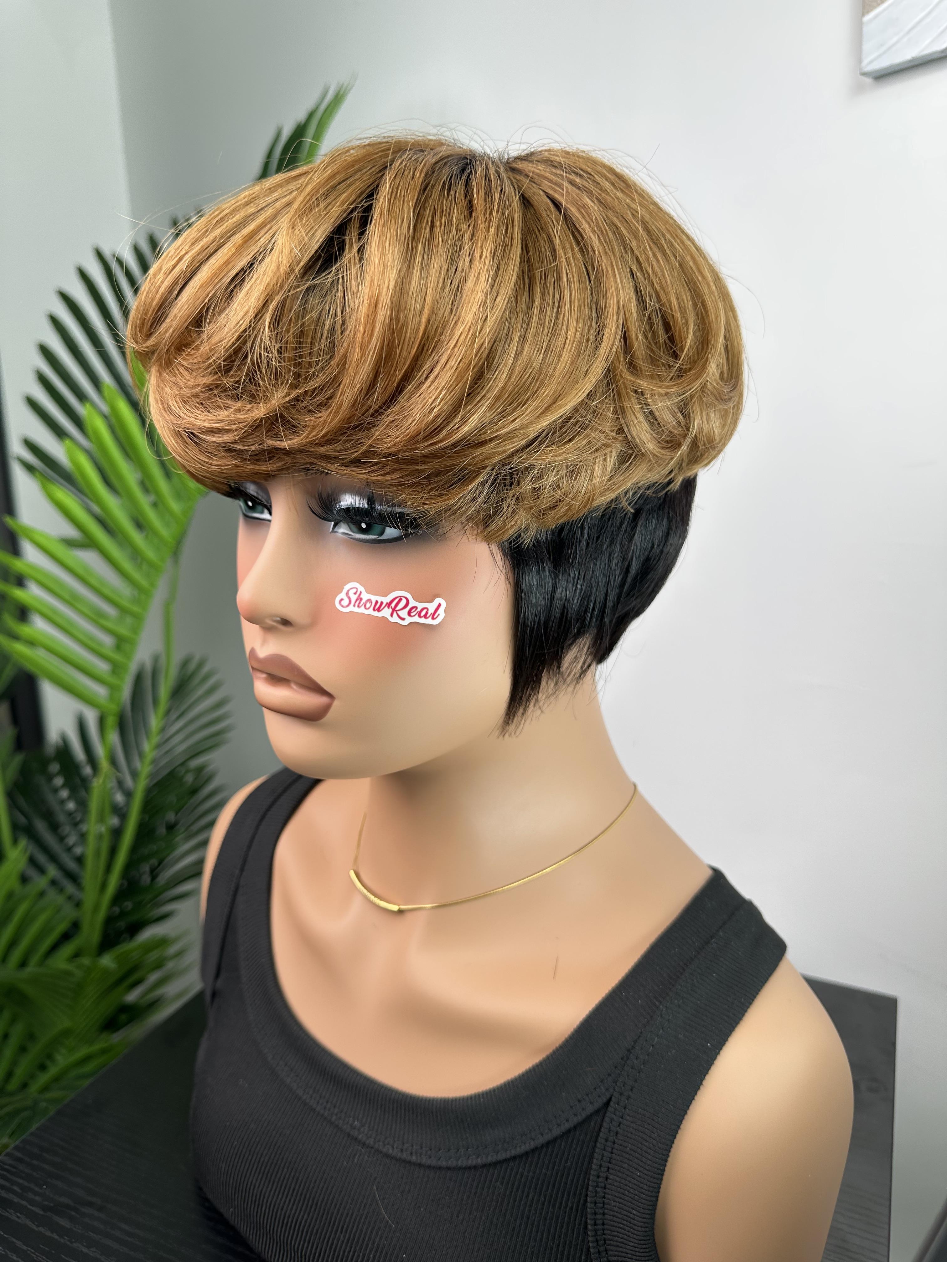 ShowRealHair Bowl Cut Wig for Women - 6 Inch Short, Wavy & Fluffy Layered Pixie Cut Style with Fringe, Perfect for Daily Wear and Fashion ShowRealHair Bowl Cut Wig for Women - 6 Inch Short, Wavy & Fluffy Layered Pixie Cut Style with Fringe, Perfect for Daily Wear and Fashion