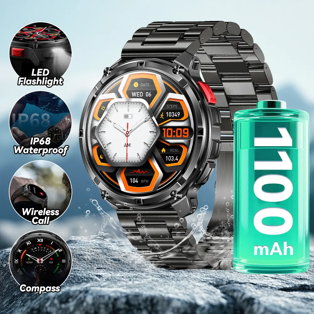 Men's Sports Smartwatch: 1100mAh Battery, Stylish Metal Bezel, IP68 Waterproof, 1.7" HD Display, Wireless Calling, 100+ Sports Modes, USB Charging, Outdoor Fitness Tracker; Compatible with Android & iPhone