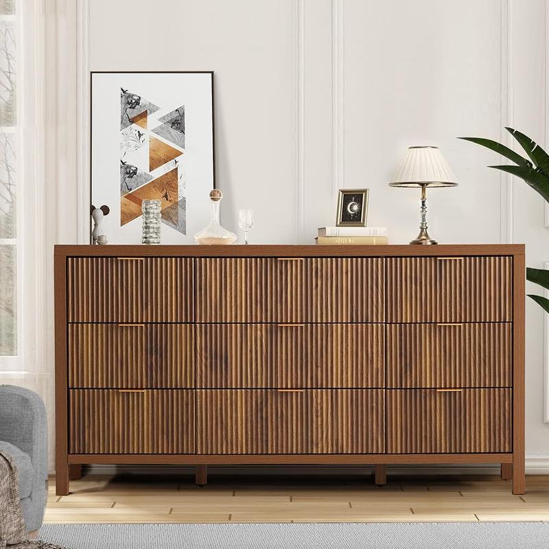 Giratree 6 9 Drawer Dresser Cabinet, Long Nightstand with Drawers and Storage Cabinet, Boho Solid Wood Dresser TV Stand, Mid Century Modern Nightstand with 6 Drawer Dresser for Bedroom Closet