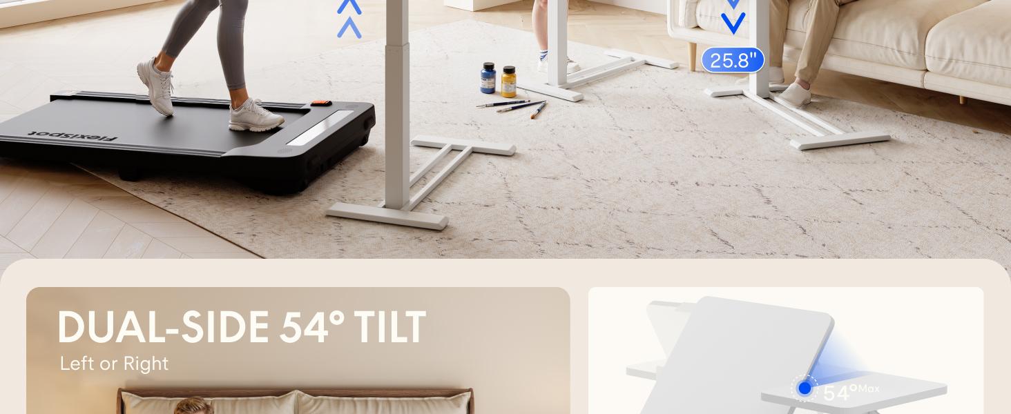 FLEXISPOT H7 Flex Height Adjustable C-Shaped End Table with Split Tilting Top, Mobile Side Table for Sofa & Bedside, Space-Saving Slide Under Furniture, Rolling Laptop Desk with Hidden Wheels for Small Spaces, WFH Essentials, Versatile Home Gift