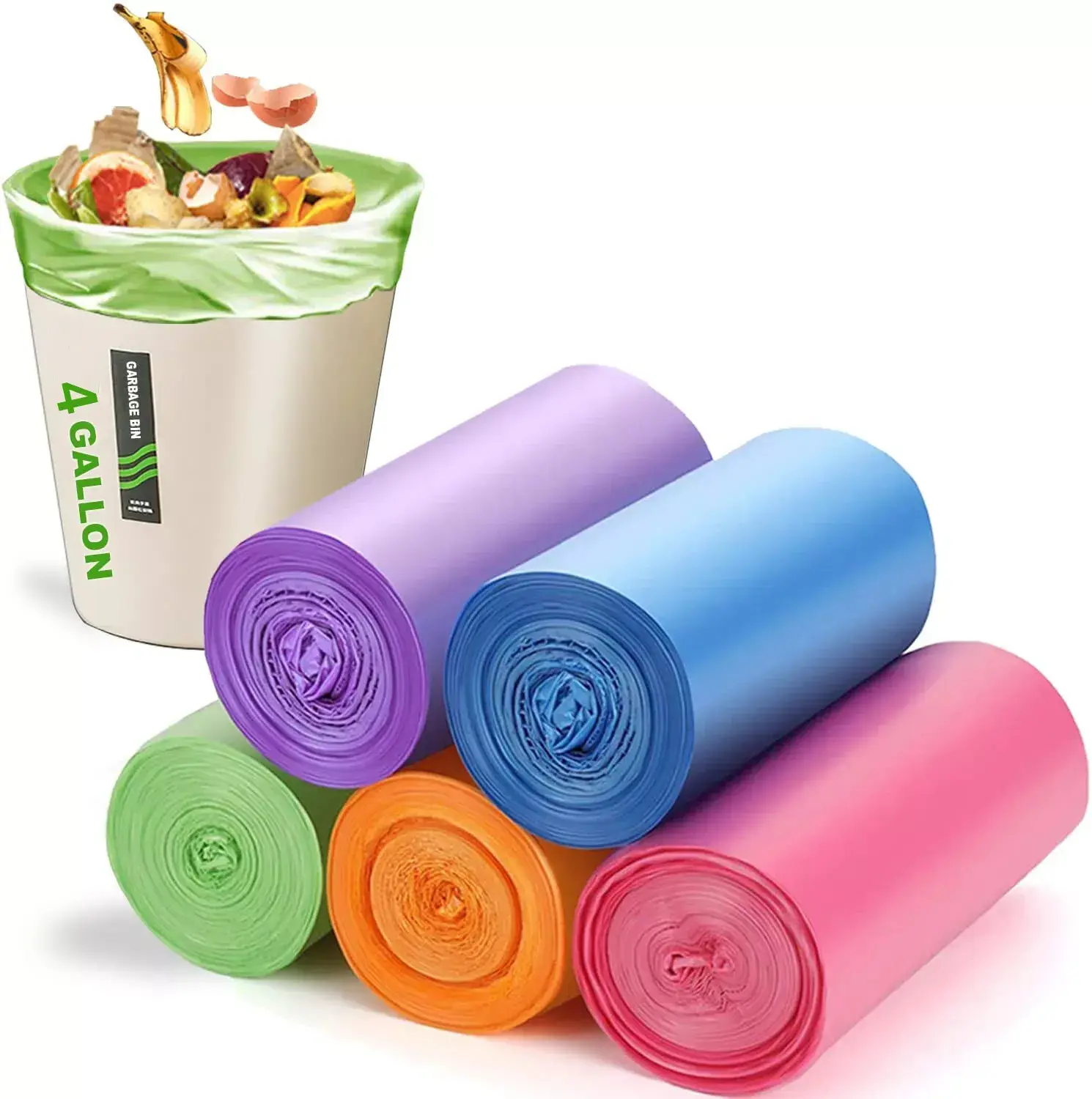 100PCS/5 Rolls Disposable Garbage Bags, Colored Plastic Trash Can Liners for Home, Office Kitchen Waste Home Supplies