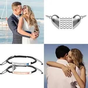 Adjustable Couple Bracelet Set, "Always & Forever" or "I love you more/most" Bracelet, Magnet Heart Adhesive Bracele Gift for Couples, Daily Clothing Decor, Jewelry for Birthday Love Gift