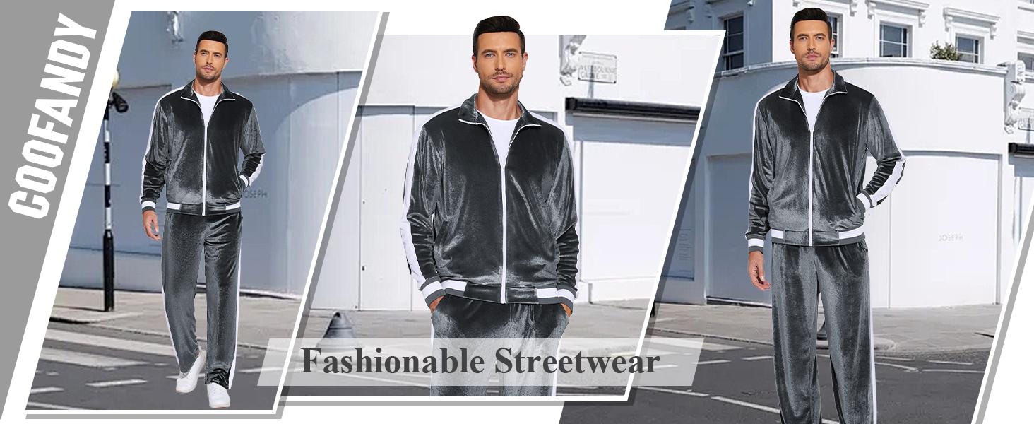 COOFANDY Mens Tracksuit 2 Piece Set Velour Velvet Sweatsuit Jogging Suits Full Zip Jacket Pants Outfits