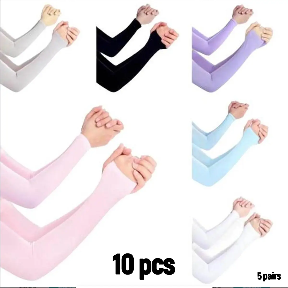 5 Pairs Unisex Arm Sleeves Cover, Mixed Colors, Large Size, Warm UV Protection, Elastic Quick-Dry Ice Silk Fabric, Ideal for Sports Activities, Outdoor Arm Sleeve